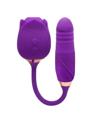 Vibrador de Ponto G e Sugador de Clitóris com Vai e vem Cor Roxo - Formato de Rosa
